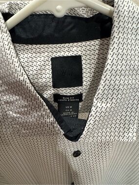 H&M Slim Fit White Shirt with Black Dot Pattern